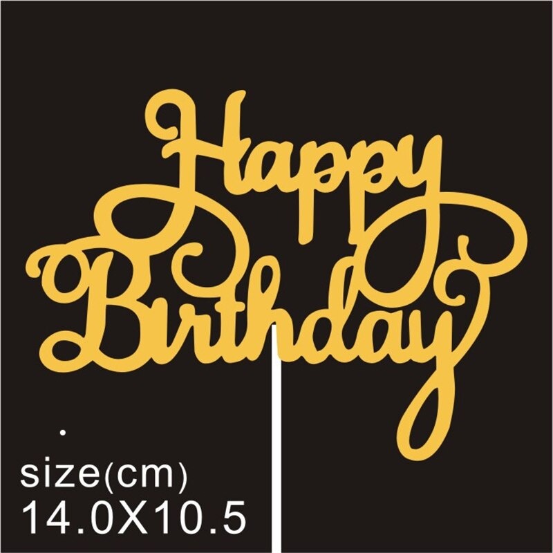 10 pakke Kaketopp, gull -Happy Birthday-